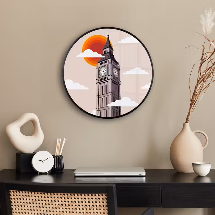 Toren - Klok - Londen - Architectuur - Retro Fotolijst rond zonder passe partout klein -sfeer1