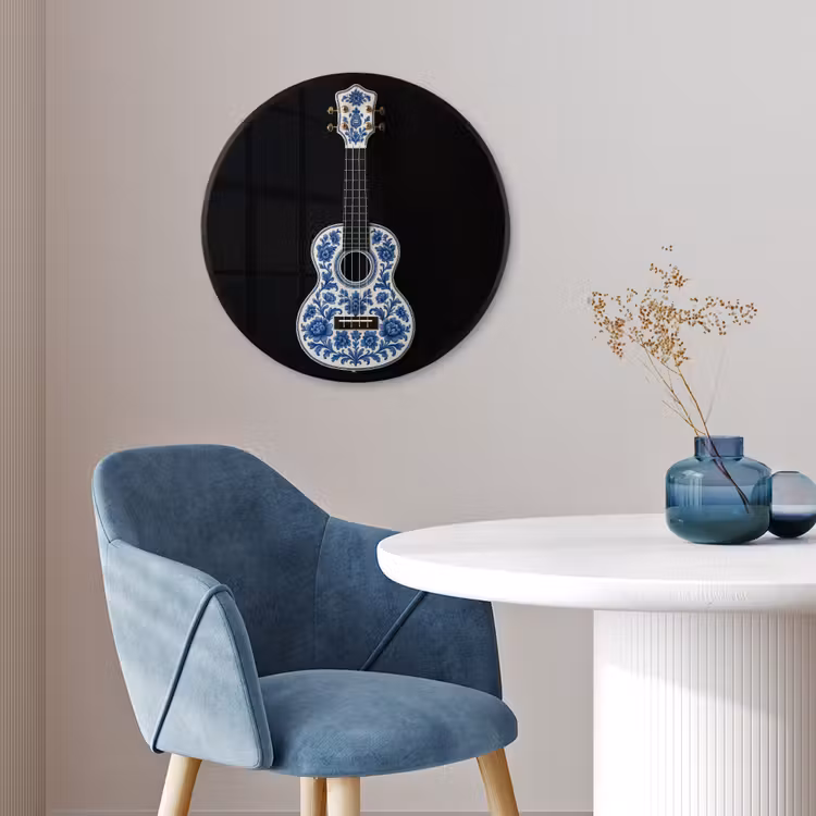 Ukelele - Delfts - Blauw - Muziek Fotolijst rond zonder passe partout klein -sfeer2