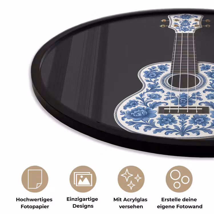 Ukelele - Delfts - Blauw - Muziek Fotolijst rond zonder passe partout klein -closeup_DE