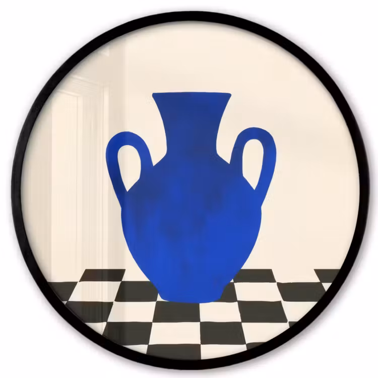 Vaas - Blauw - Geblokt - Modern Fotolijst rond zonder passe partout klein -3d