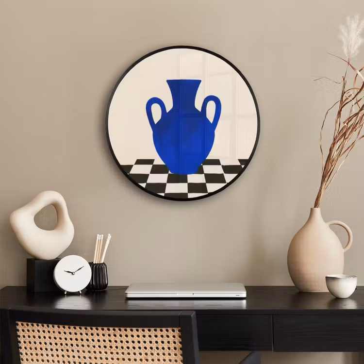 Vaas - Blauw - Geblokt - Modern Fotolijst rond zonder passe partout klein -sfeer1