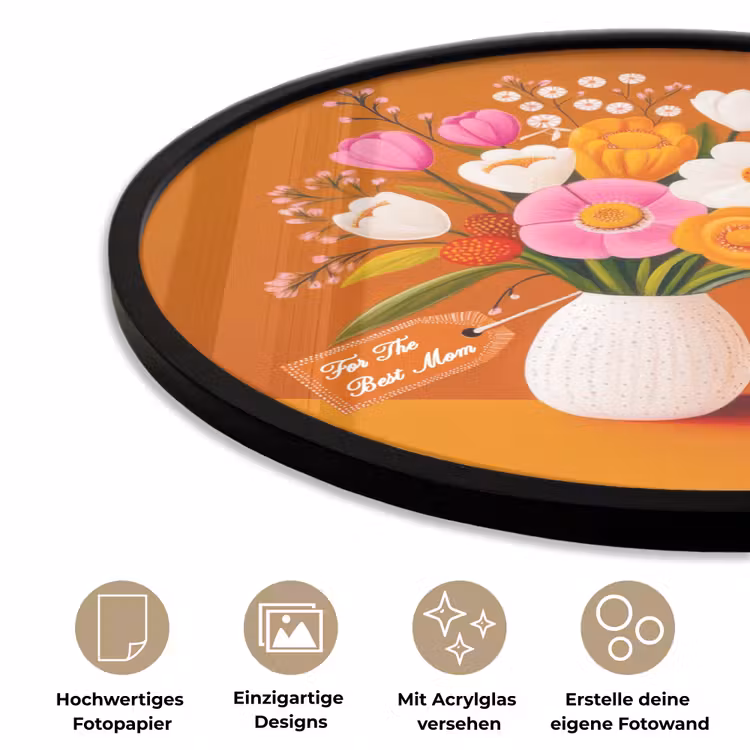 Vaas - Bloemen - Oranje Fotolijst rond zonder passe partout klein -closeup_DE