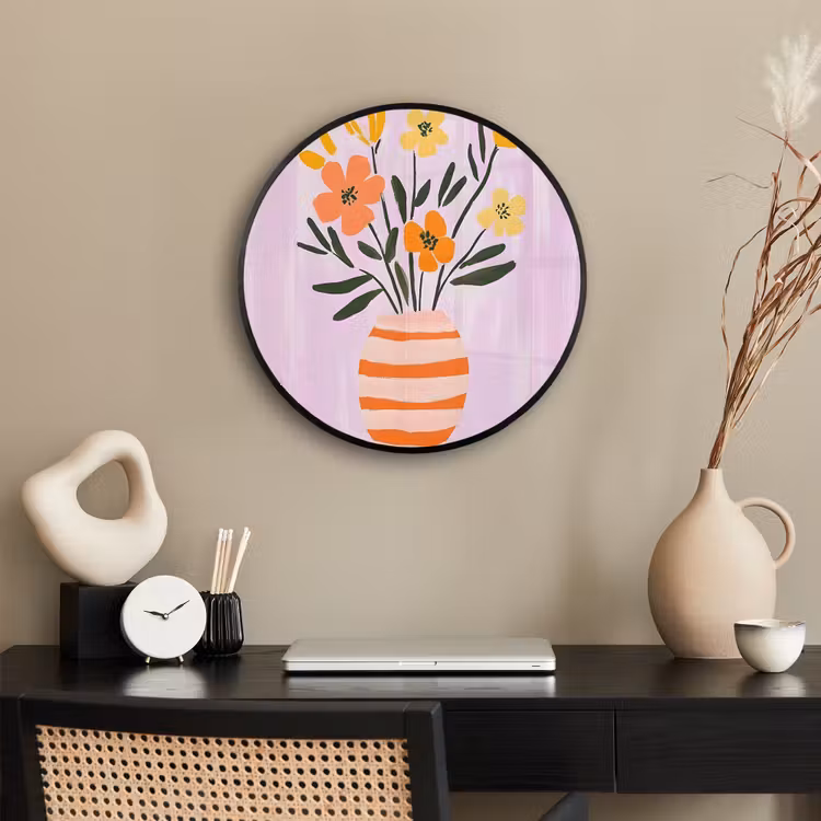 Vaas - Gestreept - Bloemen - Oranje Fotolijst rond zonder passe partout klein -sfeer1