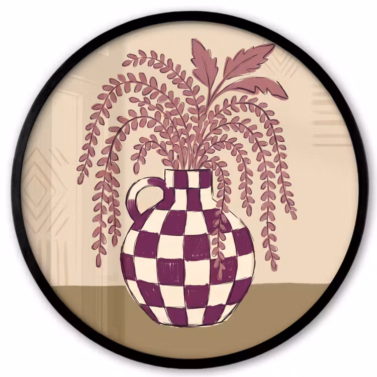 Vaas - Geruit - Planten - Modern - Paars Fotolijst rond zonder passe partout klein -3d