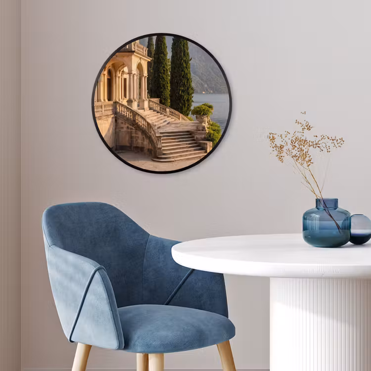 Poster im Rahmen Rund - Villa – Wasser – Treppen - Villa - water -trappen Fotolijst rond zonder passe partout klein