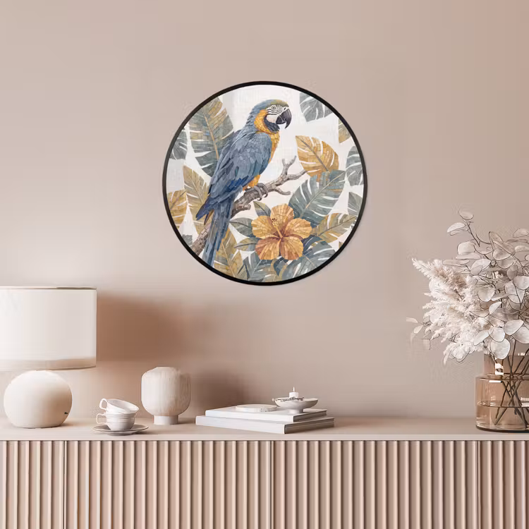 Vogel - Tak - Natuur - Mozaïek - Blauw Fotolijst rond zonder passe partout klein -sfeer3