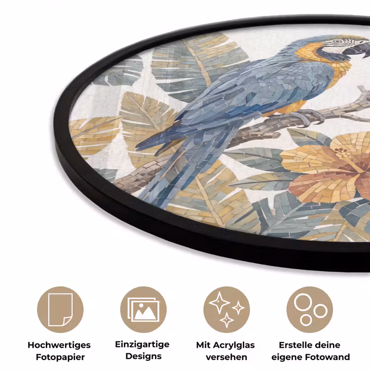 Vogel - Tak - Natuur - Mozaïek - Blauw Fotolijst rond zonder passe partout klein -closeup_DE