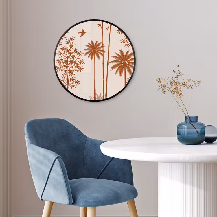 Vogel - Boom - Tropisch - Minimalistisch - Bruin Fotolijst rond zonder passe partout klein -sfeer2