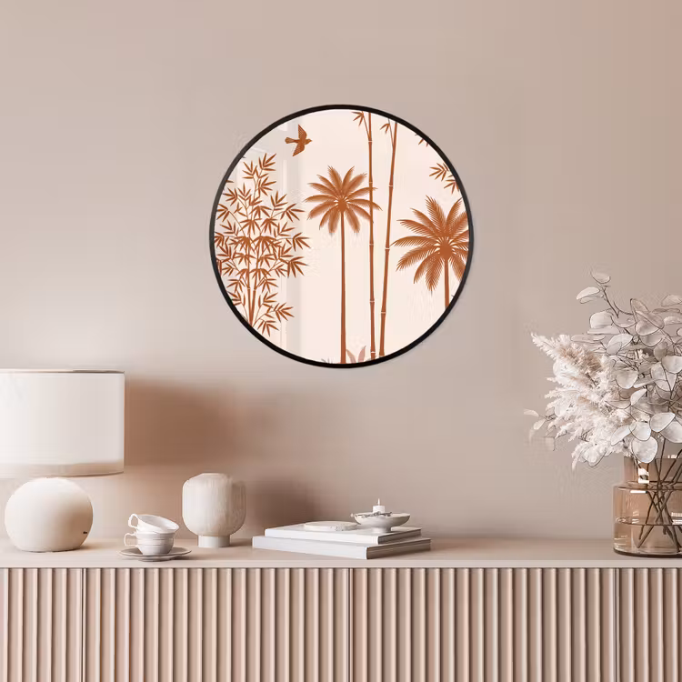 Vogel - Boom - Tropisch - Minimalistisch - Bruin Fotolijst rond zonder passe partout klein -sfeer3