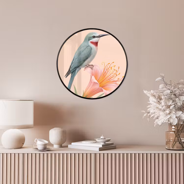 Vogel - Bloem - Natuur - Roze Fotolijst rond zonder passe partout klein -sfeer3