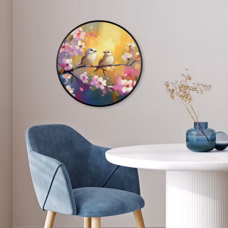 Vogels - Bloemen - Roze Fotolijst rond zonder passe partout klein -sfeer2