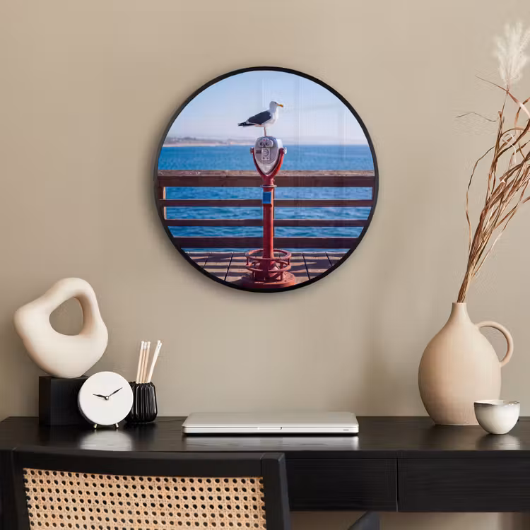 Vogel - Verrekijker - Kust - Zee - Blauw Fotolijst rond zonder passe partout klein -sfeer1