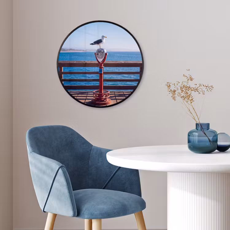 Vogel - Verrekijker - Kust - Zee - Blauw Fotolijst rond zonder passe partout klein -sfeer2