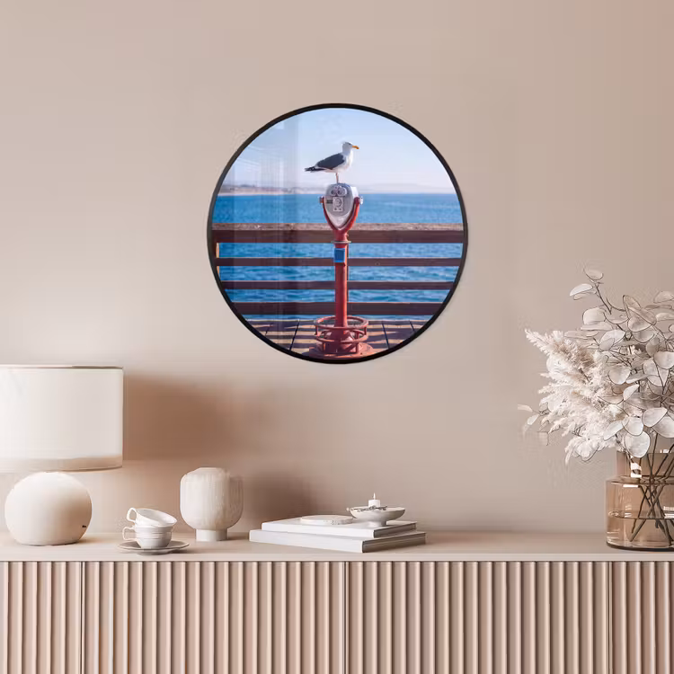 Vogel - Verrekijker - Kust - Zee - Blauw Fotolijst rond zonder passe partout klein -sfeer3