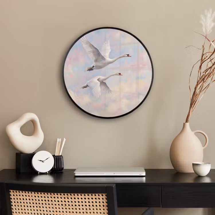 Vogel - Vliegend - Lucht - Modern - Pastel Fotolijst rond zonder passe partout klein -sfeer1