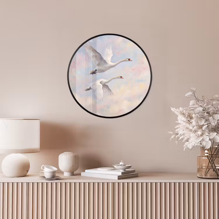 Vogel - Vliegend - Lucht - Modern - Pastel Fotolijst rond zonder passe partout klein -sfeer3