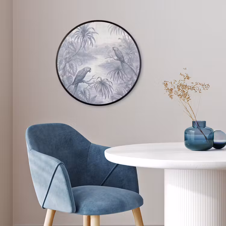 Vogel - Rivier - Tropisch - Illustratie - Blauw Fotolijst rond zonder passe partout klein -sfeer2
