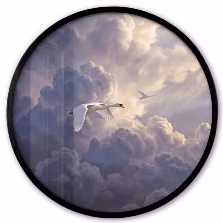 Vogel - Vliegend - Natuur - Wit - Wolken Fotolijst rond zonder passe partout klein -3d