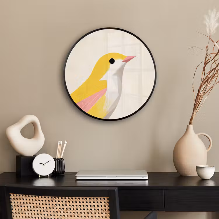Vogel - Minimalistisch - Geel Fotolijst rond zonder passe partout klein -sfeer1