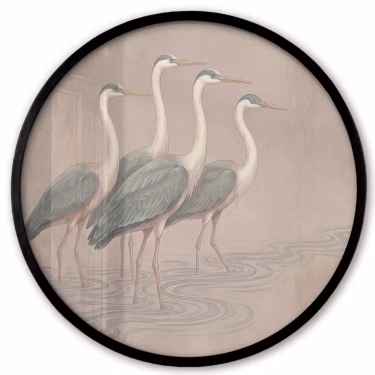 Vogel - Water - Natuur - Vintage Fotolijst rond zonder passe partout klein -3d