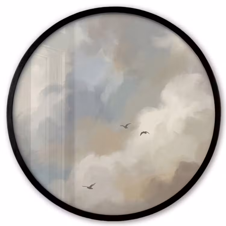 Vogel - Wolken - Natuur - Modern - Grijs Fotolijst rond zonder passe partout klein -3d
