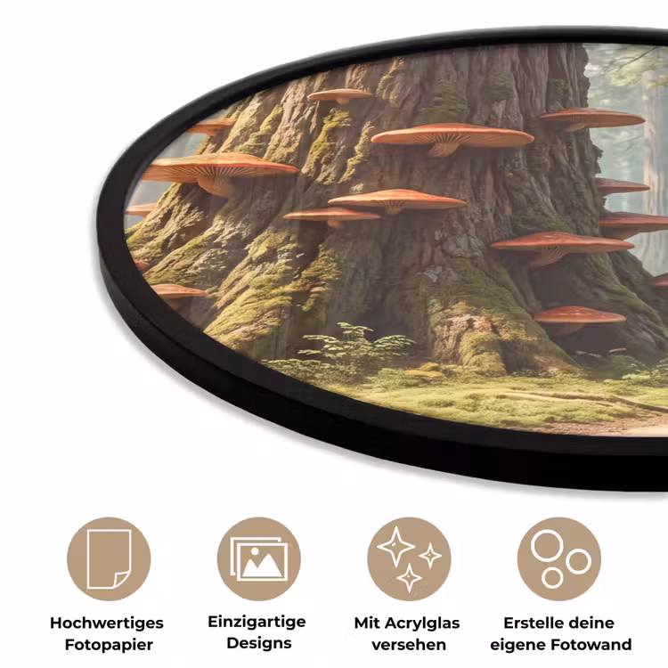 Poster im Rahmen Rund - Wald – Bäume – Natur - Bos - Bomen - Natuur Fotolijst rond zonder passe partout klein