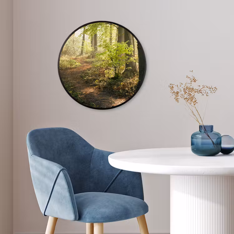 Bos - Bomen - Pad - Zon - Planten - Bladeren - Natuur Fotolijst rond zonder passe partout klein -sfeer2