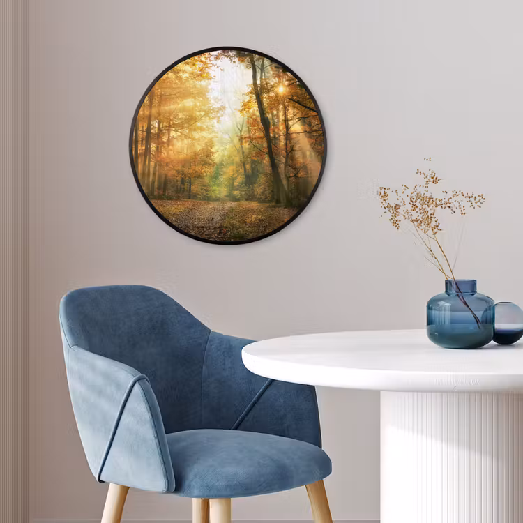 Bos - Herfst - Zon - Landschap - Natuur - Bomen - Bladeren Fotolijst rond zonder passe partout klein -sfeer2
