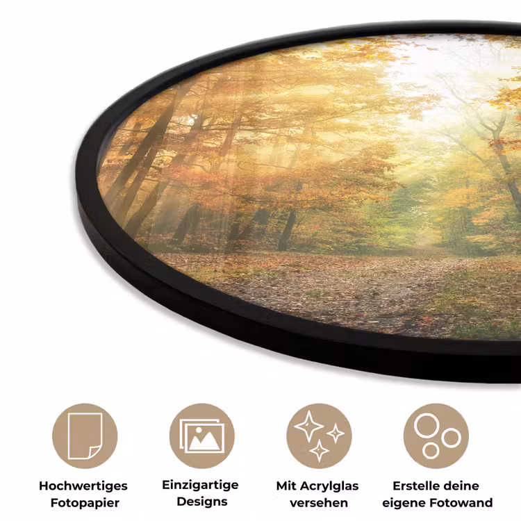 Bos - Herfst - Zon - Landschap - Natuur - Bomen - Bladeren Fotolijst rond zonder passe partout klein -closeup_DE