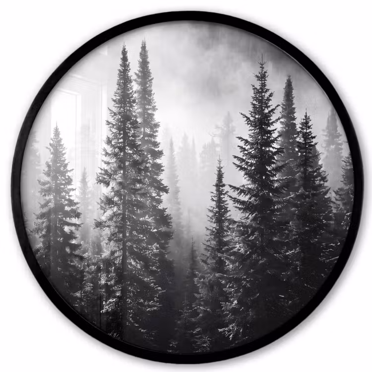 Bos - Mist - Winter - Monochroom - Natuur Fotolijst rond zonder passe partout klein -3d
