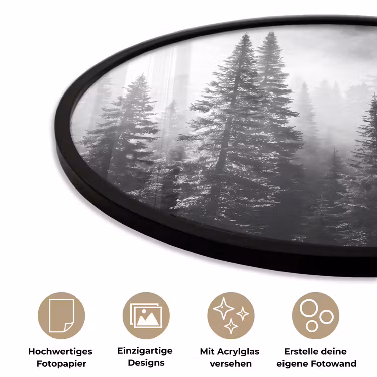 Bos - Mist - Winter - Monochroom - Natuur Fotolijst rond zonder passe partout klein -closeup_DE