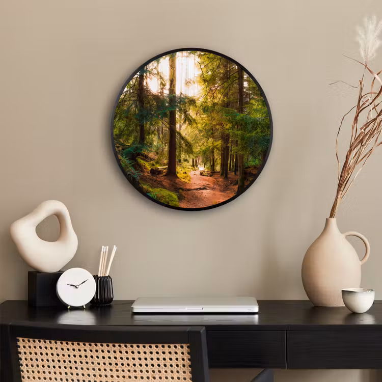 Bos - Pad - Bomen - Groen - Zon - Natuur Fotolijst rond zonder passe partout klein -sfeer1