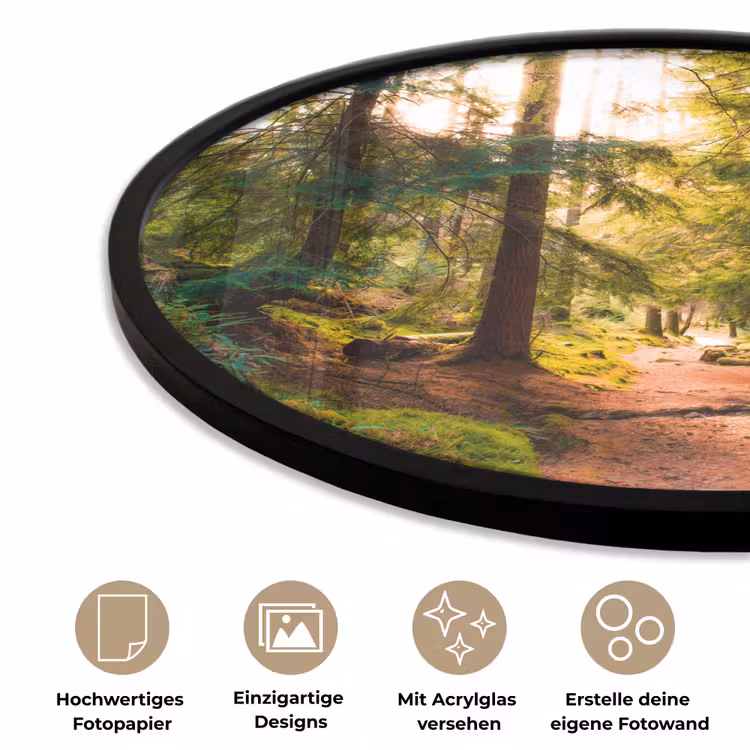 Bos - Pad - Bomen - Groen - Zon - Natuur Fotolijst rond zonder passe partout klein -closeup_DE