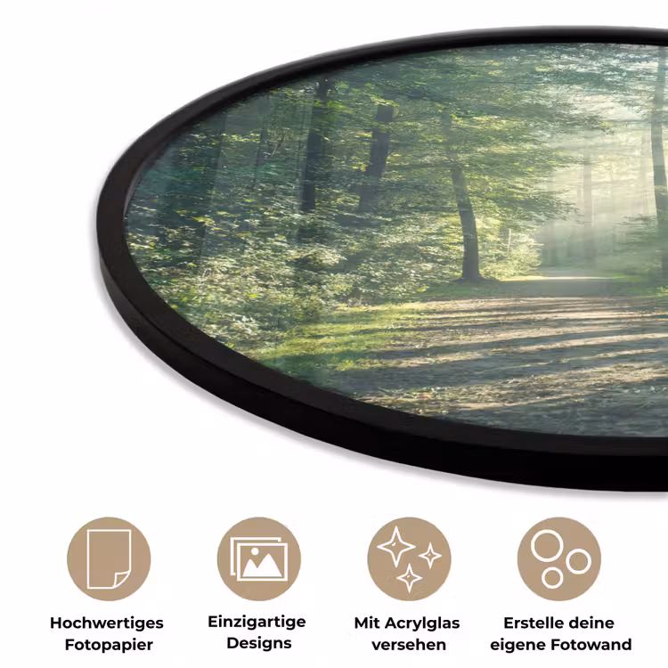 Bos - Pad - Zon - Bomen - Groen - Natuur Fotolijst rond zonder passe partout klein -closeup_DE