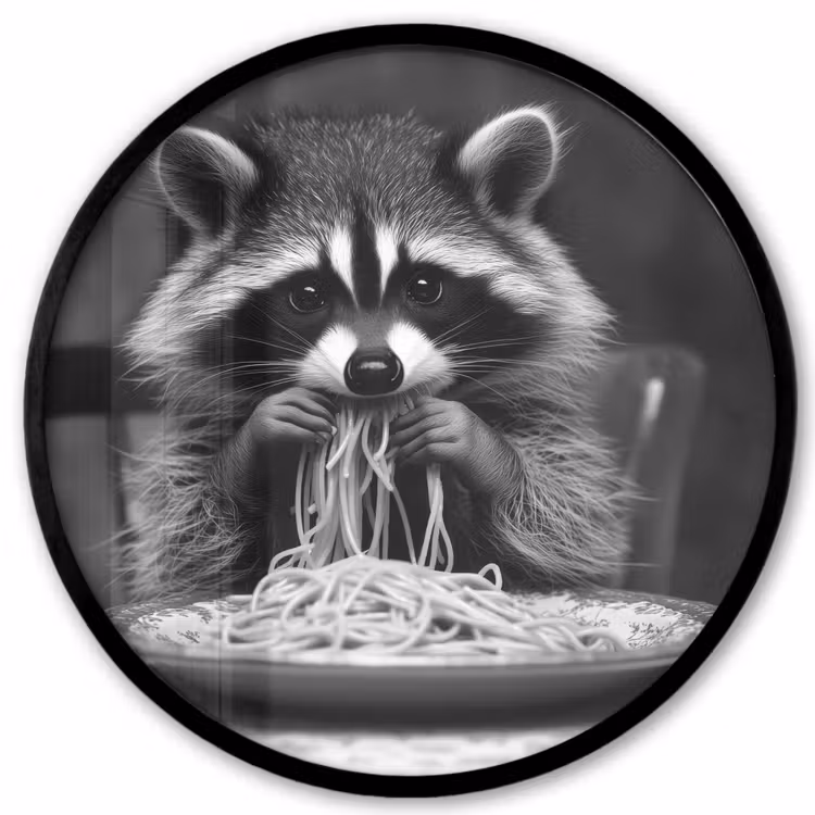 Wasbeer - Cute - Pasta - Tafelkleed - Zwart - Wit Fotolijst rond zonder passe partout klein -3d