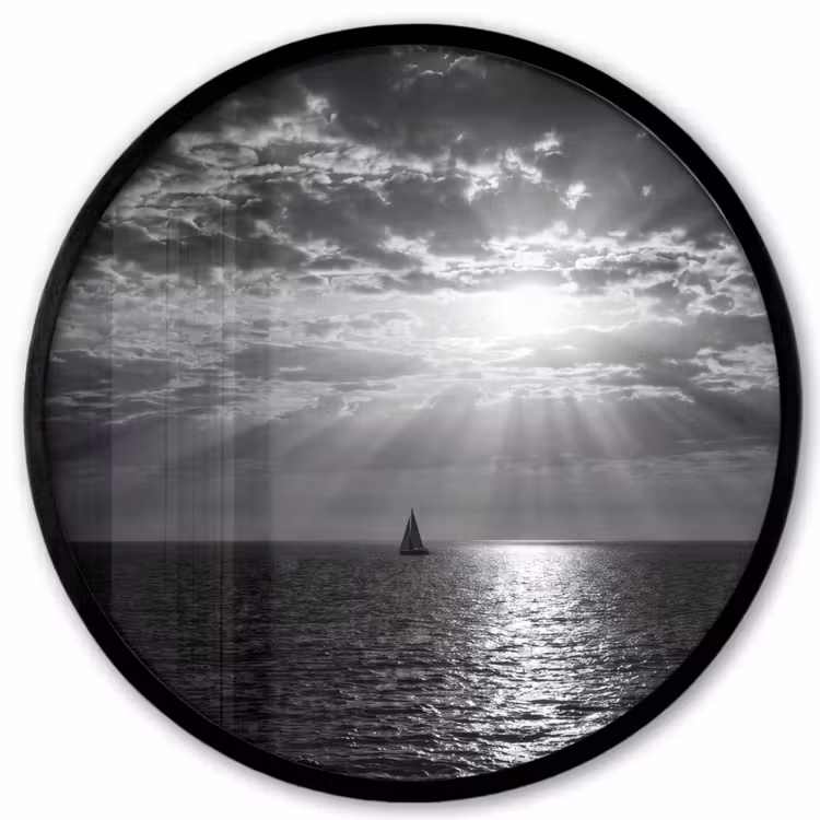 Water - Boot - Lucht - Natuur - Zwart-wit Fotolijst rond zonder passe partout klein -3d