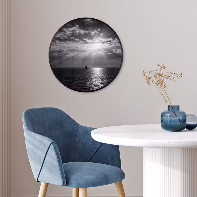 Water - Boot - Lucht - Natuur - Zwart-wit Fotolijst rond zonder passe partout klein -sfeer2
