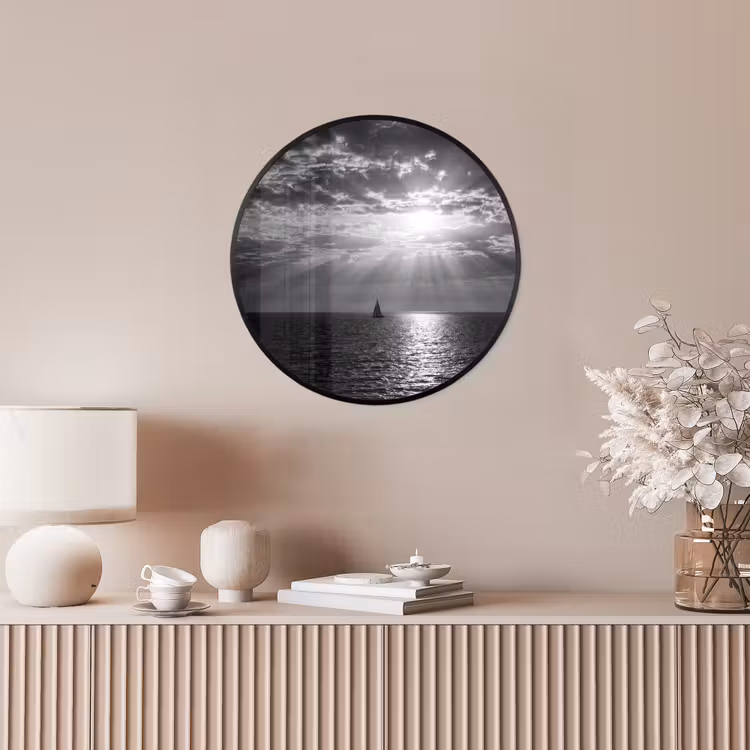Water - Boot - Lucht - Natuur - Zwart-wit Fotolijst rond zonder passe partout klein -sfeer3