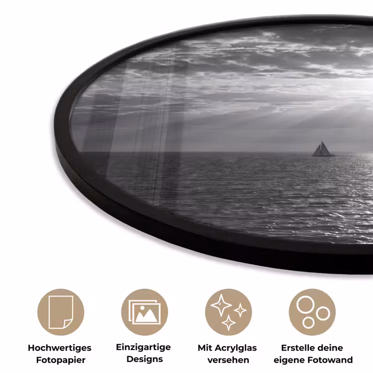 Water - Boot - Lucht - Natuur - Zwart-wit Fotolijst rond zonder passe partout klein -closeup_DE