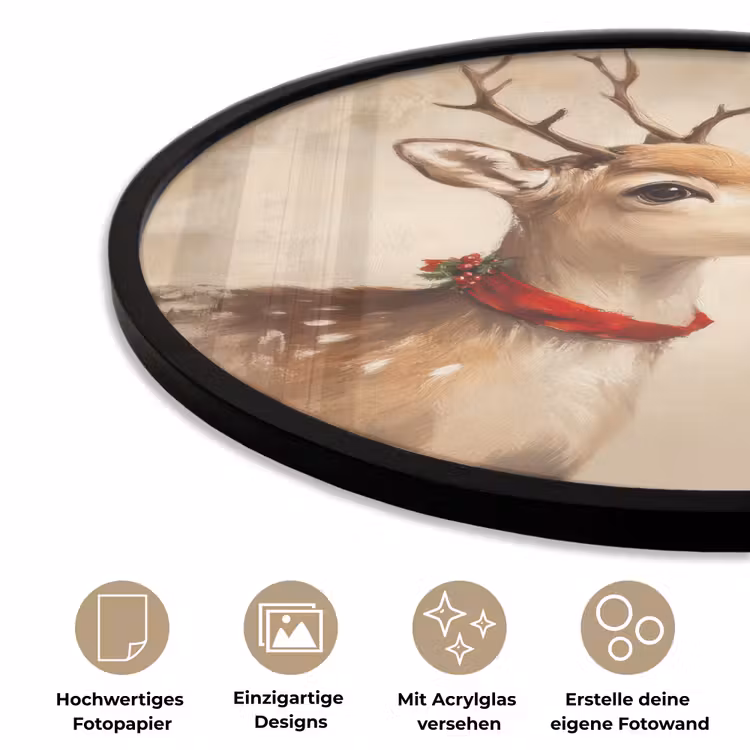 Kerst - Hert - Gewei - Kerstbal - Rendier Fotolijst rond zonder passe partout klein -closeup_DE