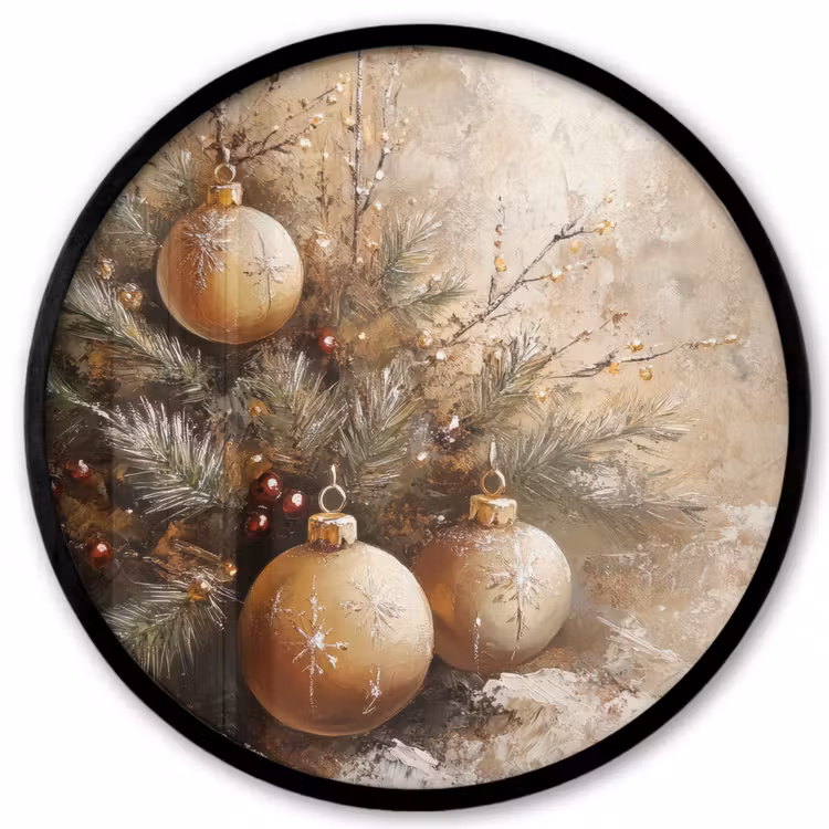 Kerst - Kerstballen - Beige - Goud Fotolijst rond zonder passe partout klein -3d