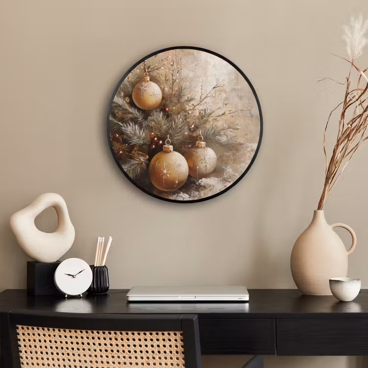 Kerst - Kerstballen - Beige - Goud Fotolijst rond zonder passe partout klein -sfeer1
