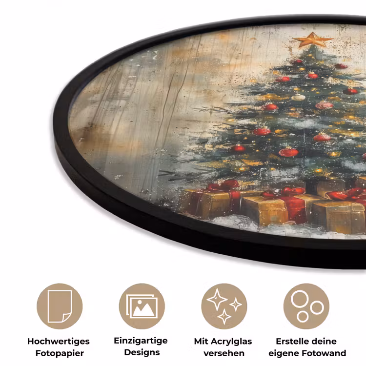 Kerstboom - Vintage - Kerst - Cadeau Fotolijst rond zonder passe partout klein -closeup_DE