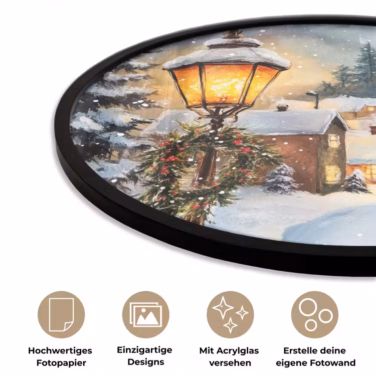 Kerstdorp - Huizen - Sneeuw - Kerst Fotolijst rond zonder passe partout klein -closeup_DE