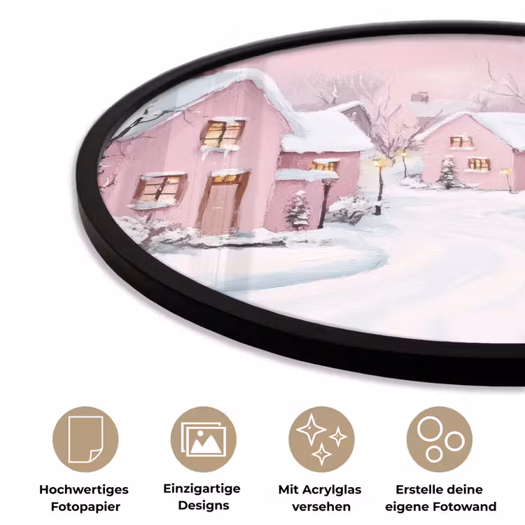 Kerstdorp - Roze - Winter - Sneeuw - Huizen Fotolijst rond zonder passe partout klein -closeup_DE