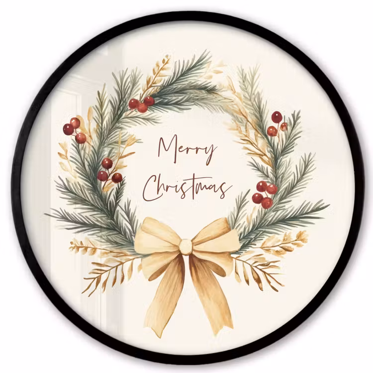 Kerstkrans - Kerst - Goud - Beige Fotolijst rond zonder passe partout klein -3d