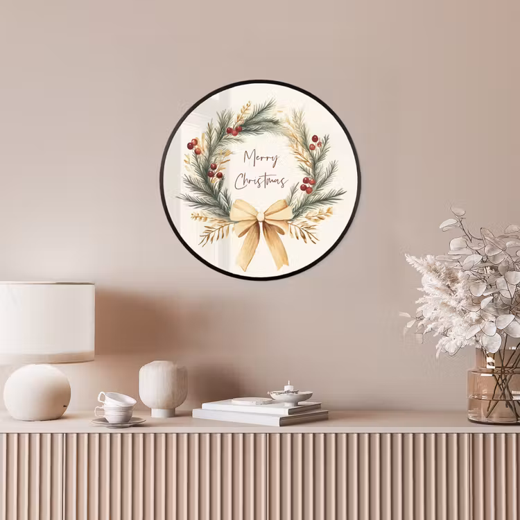 Kerstkrans - Kerst - Goud - Beige Fotolijst rond zonder passe partout klein -sfeer3