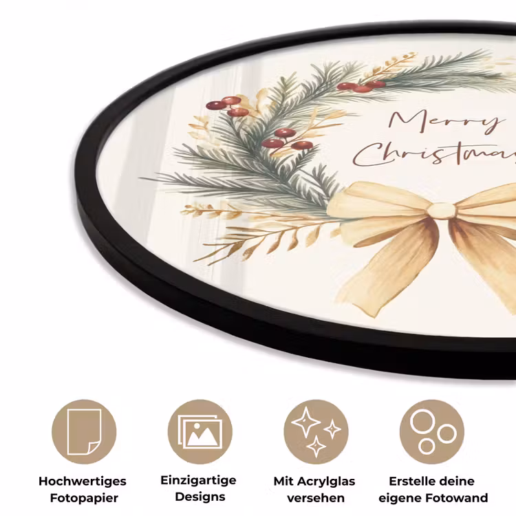 Kerstkrans - Kerst - Goud - Beige Fotolijst rond zonder passe partout klein -closeup_DE