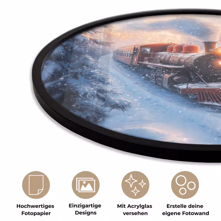 Kersttrein - Sneeuw - Winter - Kerst Fotolijst rond zonder passe partout klein -closeup_DE
