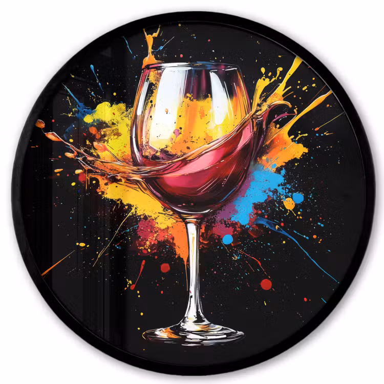 Wijn - Glas - Graffiti - Borrel - Rood - Verf Fotolijst rond zonder passe partout klein -3d